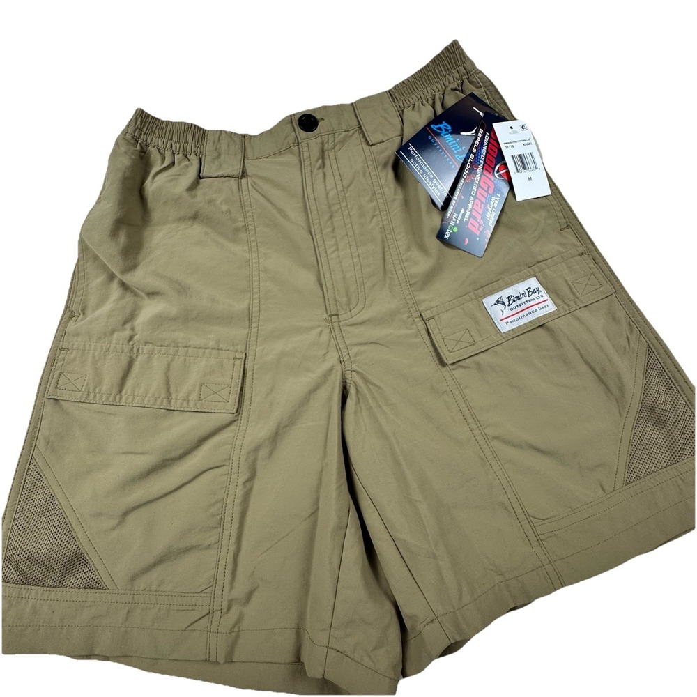 NWT Bimini Bay Fishing Short Men Med Khaki Pocket Performance Blood Guard Beach
